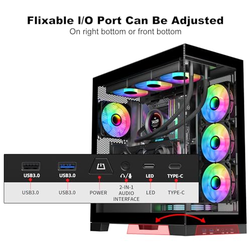 SAMA NEVIEW 4503 Mid Tower PC Case with Dual Tempered Glass Panels, 4×120mm ARGB Fans Pre-Installed, High Airflow ATX PC Case for Case PC Gaming, USB 3.0×2, Type-C Port, Supports Top 360mm AIO – Black - Image 3