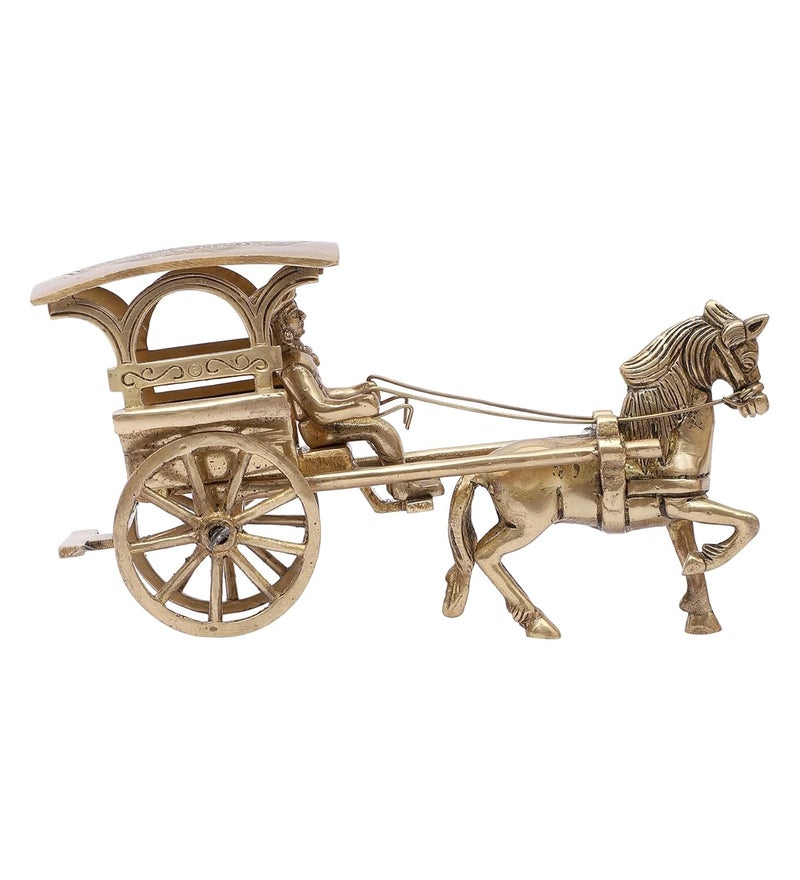 Two Moustaches Brass European Horse Carriage Showpiece Brass Showpiece for Home Decor Standard Antique White Pack of 1 - Image 1