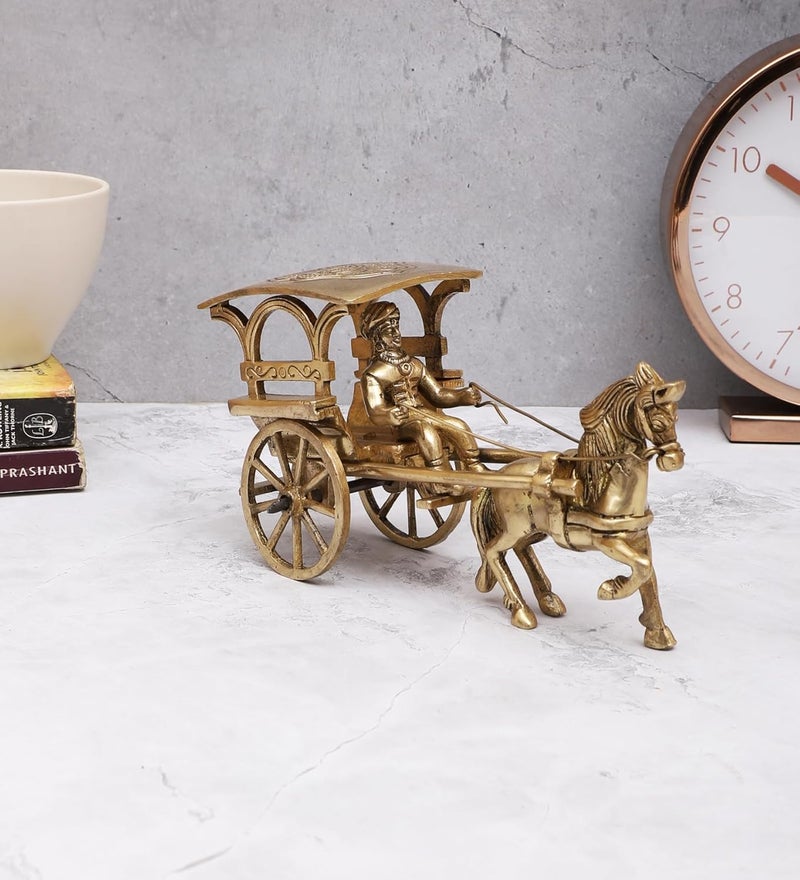 Two Moustaches Brass European Horse Carriage Showpiece Brass Showpiece for Home Decor Standard Antique White Pack of 1 - Image 3