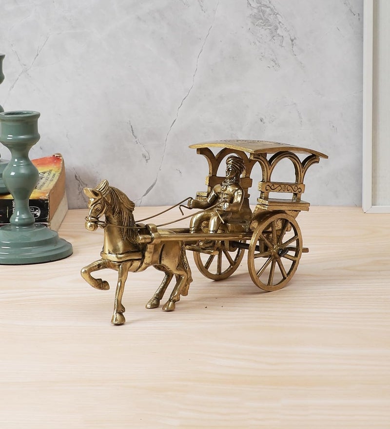 Two Moustaches Brass European Horse Carriage Showpiece Brass Showpiece for Home Decor Standard Antique White Pack of 1 - Image 2
