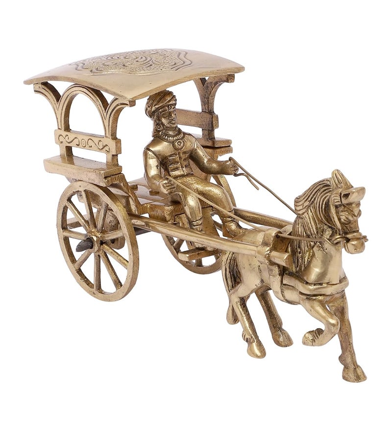 Two Moustaches Brass European Horse Carriage Showpiece Brass Showpiece for Home Decor Standard Antique White Pack of 1 - Image 4