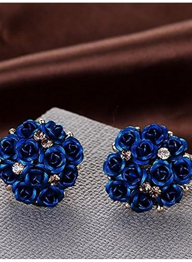 يو بيلا أقراط أذن على شكل وردة من YouBella Fashion Jewellery للبنات والنساء (أزرق غامق) - Image 4