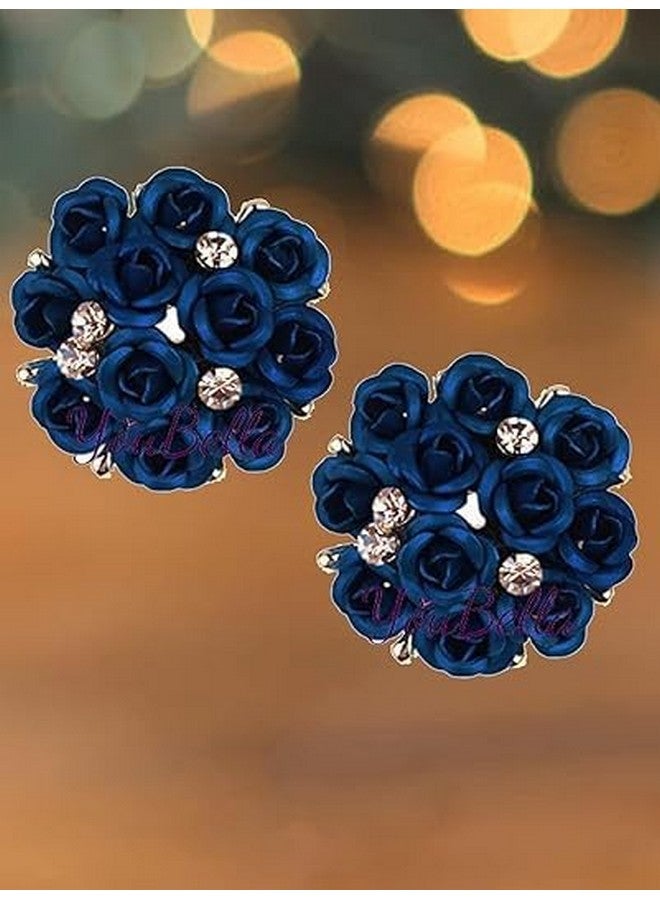 يو بيلا أقراط أذن على شكل وردة من YouBella Fashion Jewellery للبنات والنساء (أزرق غامق) - Image 2