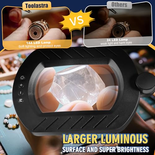 Toolastra 12X Square Magnifying Glass with Light and Stand with 144 LEDs Brightness, 5 Color Modes Hands Free Lighted Magnifying Glass, 10 Dimmable Brightness Magnifying Desk Lamp for Close Work Craft Reading - Image 2