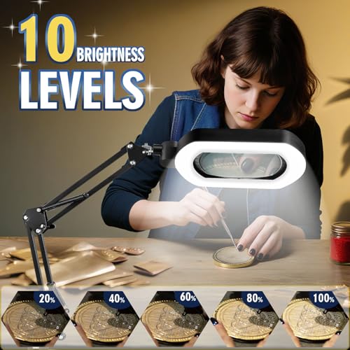 Toolastra 12X Square Magnifying Glass with Light and Stand with 144 LEDs Brightness, 5 Color Modes Hands Free Lighted Magnifying Glass, 10 Dimmable Brightness Magnifying Desk Lamp for Close Work Craft Reading - Image 5