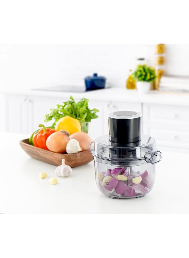 Alsaif 500W Electric Food Chopper For Meat Vegetables Fruits With Three Sharp Stainless Steel Blades. A Transparent Bowl Allows You To See The Chopped Food. 2 Liters Black E02427 2 Years  - Image 3
