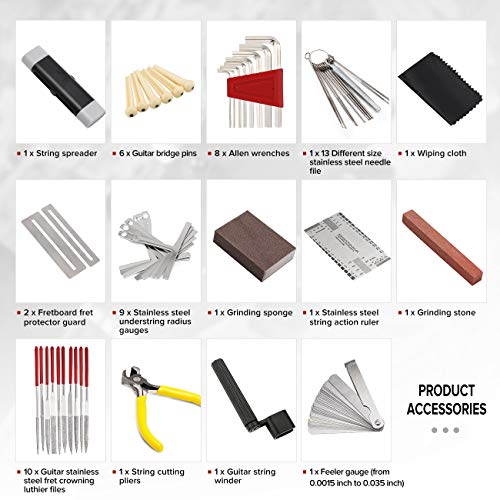 MIFOGE 45Pcs Guitar Repairing Maintenance Tool Kit with Carry Bag Large Care Set of Tools For Acoustic Guitar Electric guitar Ukulele Bass Banjo,Perfect Gift for Music or String Instrument Enthusiast - Image 3