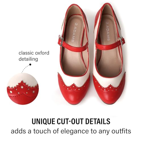 J. Adams Kym Mary Jane Shoes Women Oxford Pumps - Cute Low Kitten High Heels - Retro Vintage Shoes for Women 1950s Mary Janes Round Toe Shoe with Ankle Strap - Image 3