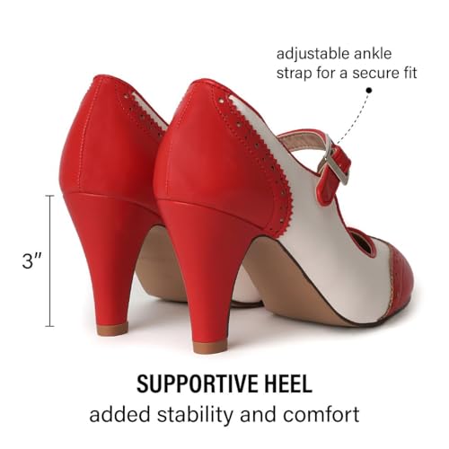 J. Adams Kym Mary Jane Shoes Women Oxford Pumps - Cute Low Kitten High Heels - Retro Vintage Shoes for Women 1950s Mary Janes Round Toe Shoe with Ankle Strap - Image 4