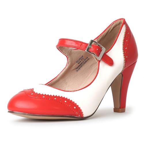 J. Adams Kym Mary Jane Shoes Women Oxford Pumps - Cute Low Kitten High Heels - Retro Vintage Shoes for Women 1950s Mary Janes Round Toe Shoe with Ankle Strap - Image 1