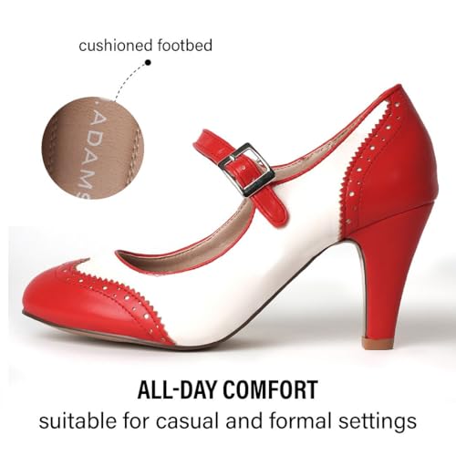 J. Adams Kym Mary Jane Shoes Women Oxford Pumps - Cute Low Kitten High Heels - Retro Vintage Shoes for Women 1950s Mary Janes Round Toe Shoe with Ankle Strap - Image 2