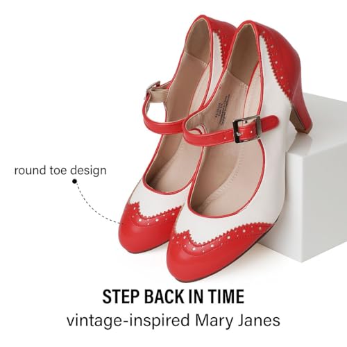 J. Adams Kym Mary Jane Shoes Women Oxford Pumps - Cute Low Kitten High Heels - Retro Vintage Shoes for Women 1950s Mary Janes Round Toe Shoe with Ankle Strap - Image 5