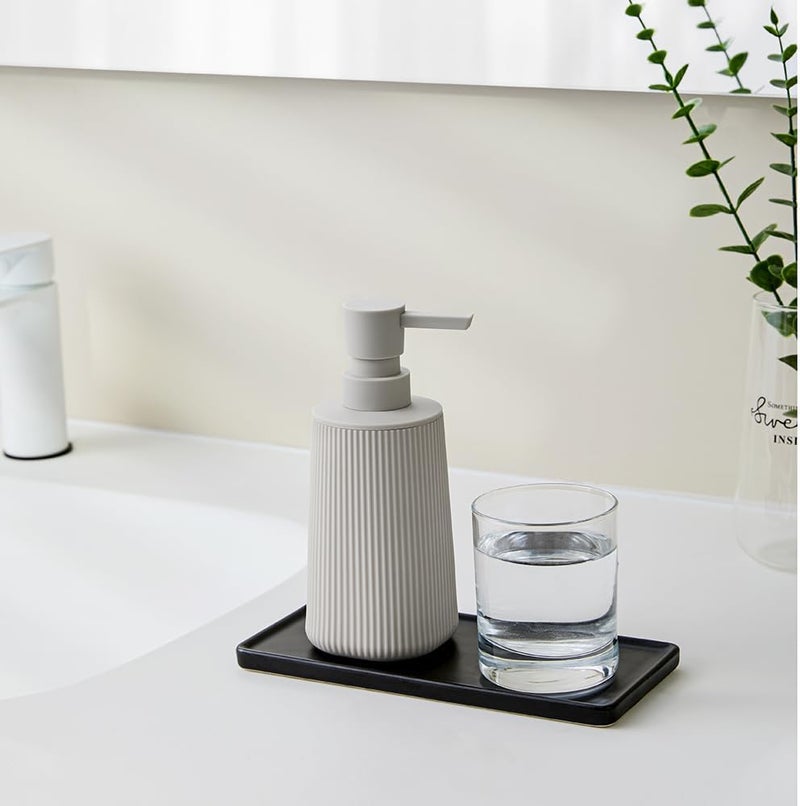 YAUKPH Small Soap Dispenser for Bathroom and Kitchen, Modern Farmhouse Striped Style Plastic Hand Soap Dish Soap Dispenser with Pump Matte Beige - Image 1