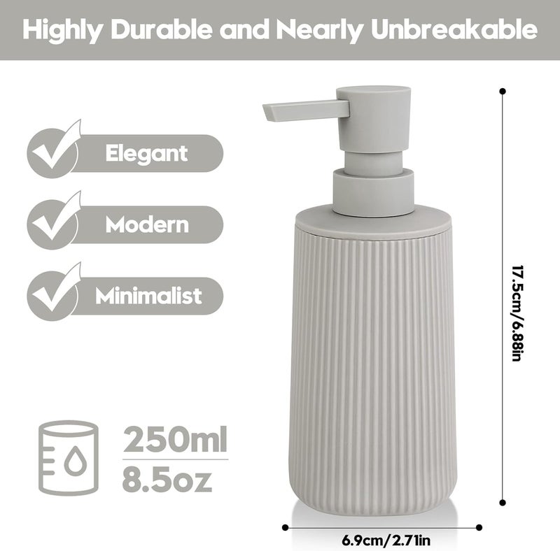 YAUKPH Small Soap Dispenser for Bathroom and Kitchen, Modern Farmhouse Striped Style Plastic Hand Soap Dish Soap Dispenser with Pump Matte Beige - Image 5