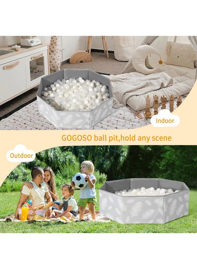 Gogoso 40Inch Kids Ball Pit, Double Layer Oxford Play Ballpool with Baketball Hoop Playpen for Toddlers, Dogs, and Cats - Sturdy Construction (Balls Not Included), Gray Leaves - Image 5