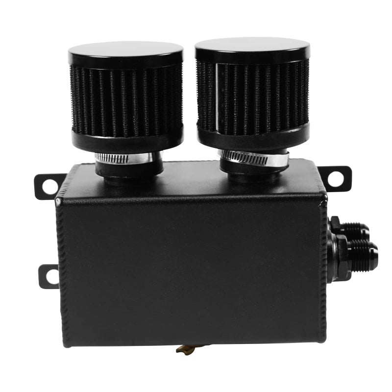 POSENG Universal Aluminum AN10 12L Twin Baffle Dual Filter Engine Oil Catch Can Tank With 2 Air Filters Oil Catch Reservoir Tank Can Breather Kit Black