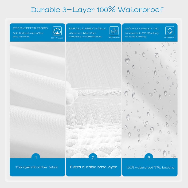 GRT 1 Pack 100% Waterproof Mattress Protector Twin Size, Breathable & Noiseless Waterproof Mattress Cover Fitted Deep Pocket from 5" to 19", Smooth Washable Twin Bed Protector - Vinyl Free - Image 3