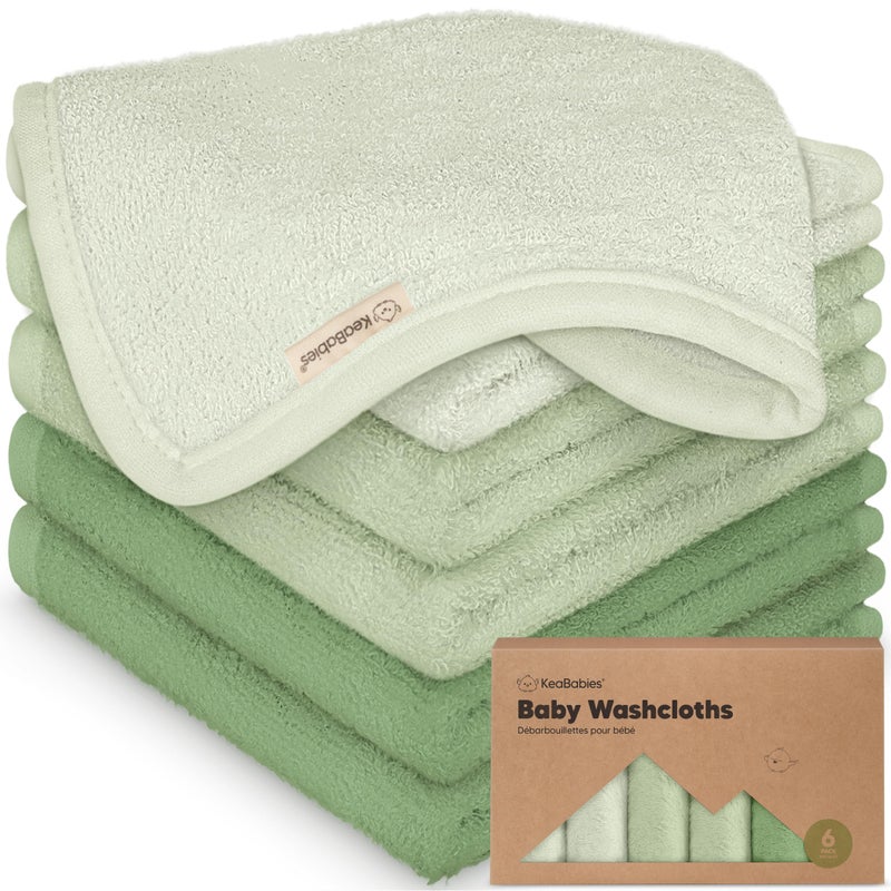 KeaBabies 6Pack Baby Washcloths Soft Absorbent Viscose from Bamboo Washcloths for Face Body Baby Towels for Newborn Kids Toddlers Infant Gentle on Sensitive Skin 10x10 Reusable Face TowelsVerde - Image 2