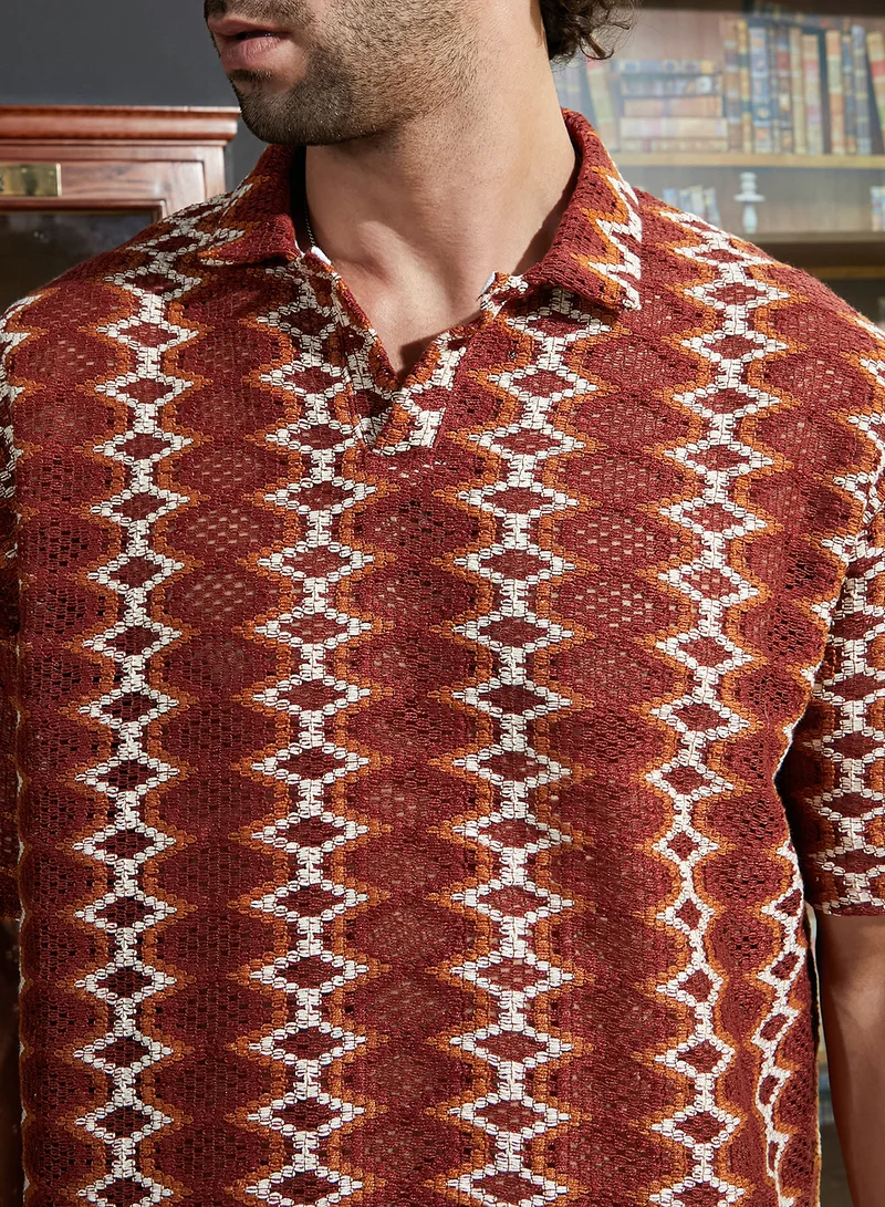 Campus Sutra Men's Burnt Sienna Folk-Logenze Oversized Polo T-Shirt