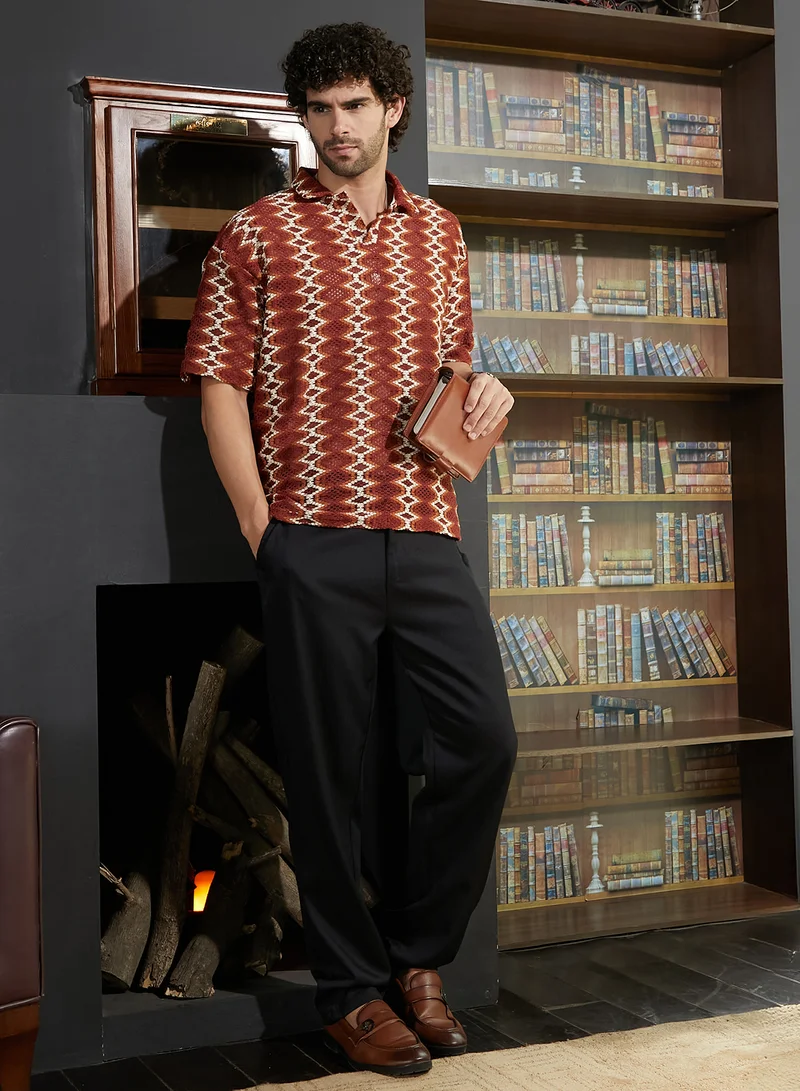 Campus Sutra Men's Burnt Sienna Folk-Logenze Oversized Polo T-Shirt
