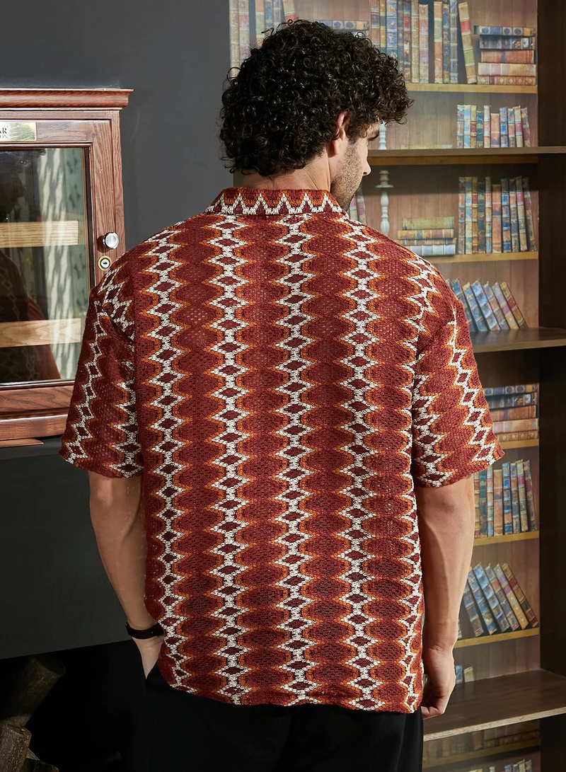 Campus Sutra Men's Burnt Sienna Folk-Logenze Oversized Polo T-Shirt