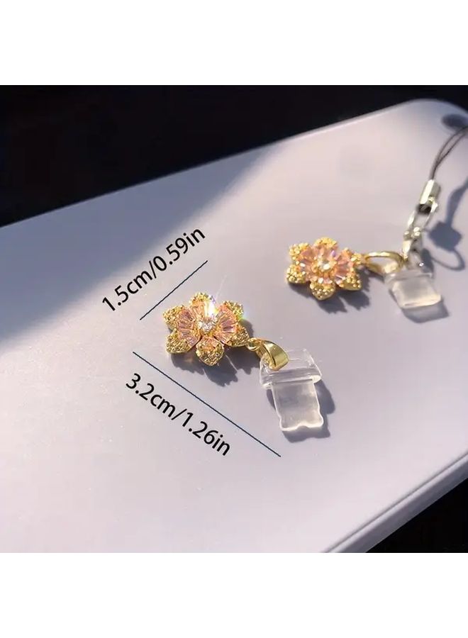 1pc Sparkling Pink Zirconia Flower Phone Dust Plug Mobile Phone Pendant Suitable Valentine Day Gift Phone Strap Compatible with iPhone 6 14 Type C Devices Phone Dustproof Pendant - Image 2