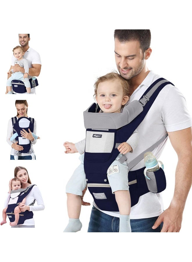Ocanoiy Baby Carrier Newborn to Toddler Baby Wrap Carrier with Hip Seat Lumbar Support Adjustable One Size Fits All Toddler Infant Baby Holder Carrier 360 All Seasons (Dark Blue) - Image 1