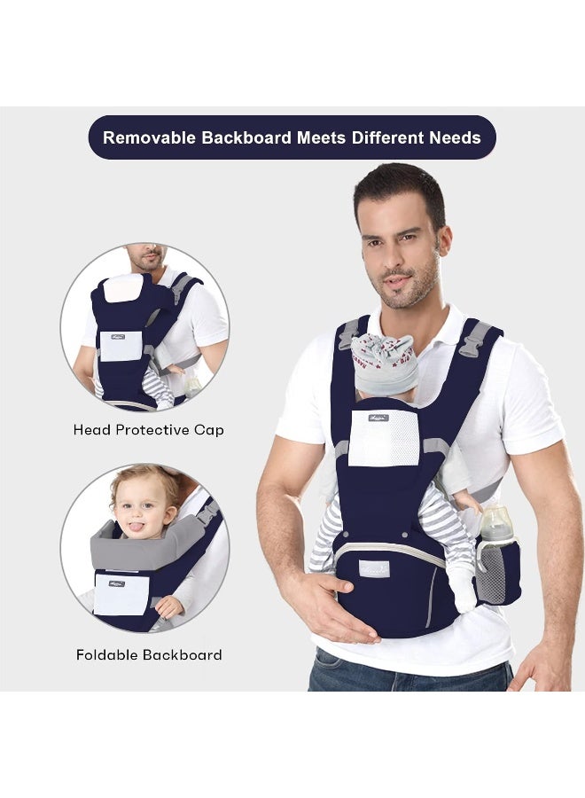 Ocanoiy Baby Carrier Newborn to Toddler Baby Wrap Carrier with Hip Seat Lumbar Support Adjustable One Size Fits All Toddler Infant Baby Holder Carrier 360 All Seasons (Dark Blue) - Image 3