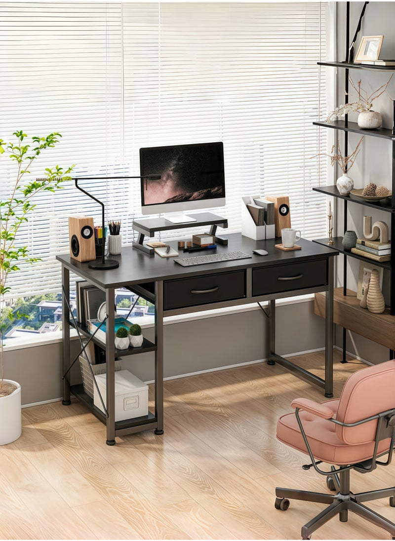 SHEIDLIN - Computer Desk with With 2 Drawers，39.37"Home Office Desk with Monitor Stands and 2 storage shelves， Writing Gaming Table Home Office Desk ，Ergonomic Black - Image 1