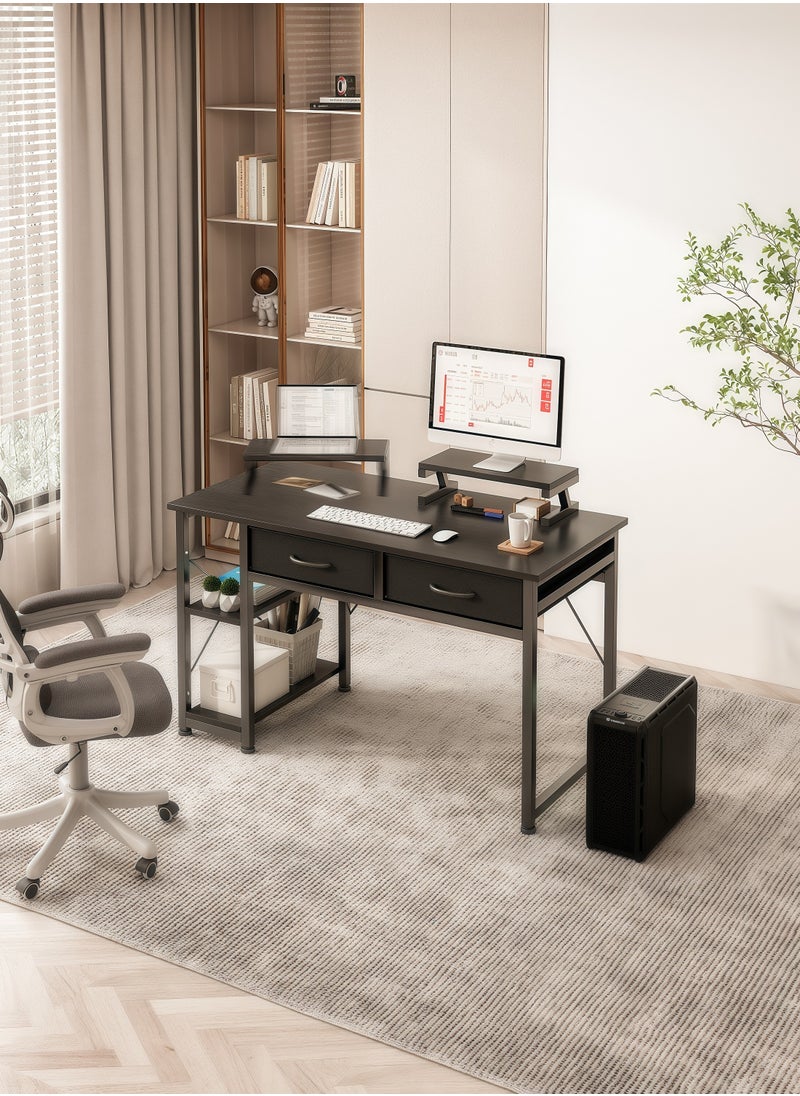 SHEIDLIN - Computer Desk with With 2 Drawers，39.37"Home Office Desk with Monitor Stands and 2 storage shelves， Writing Gaming Table Home Office Desk ，Ergonomic Black - Image 1