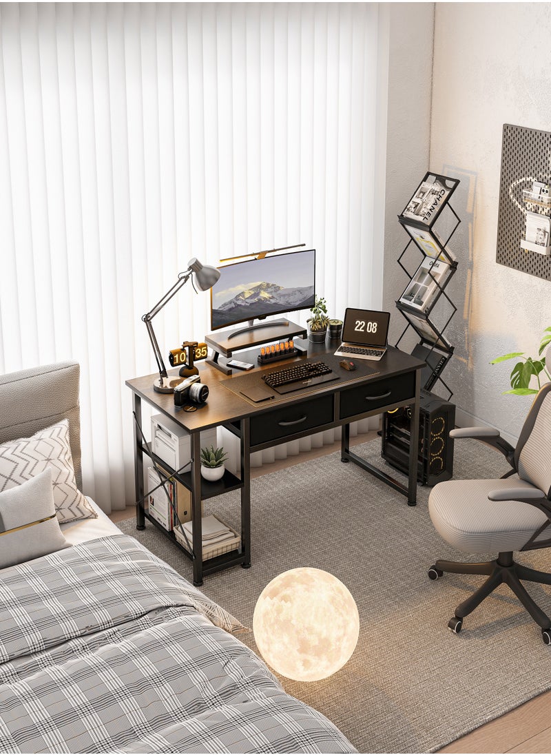 SHEIDLIN - Computer Desk with With 2 Drawers，39.37"Home Office Desk with Monitor Stands and 2 storage shelves， Writing Gaming Table Home Office Desk ，Ergonomic Black - Image 1