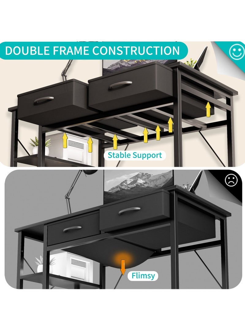 SHEIDLIN Computer Desk with With 2 Drawers，39.37"Home Office Desk with Monitor Stands and 2 storage shelves， Writing Gaming Table Home Office Desk ，Ergonomic Black - Image 2