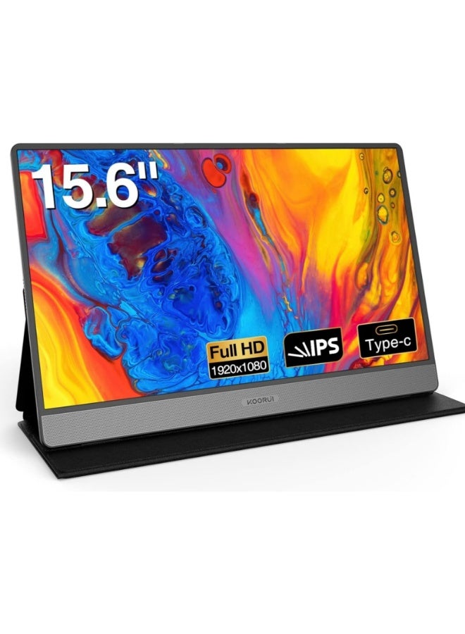 KOORUI E1511A 15.6 Inch Portable Monitor, Full HD 1080P IPS Display, 60Hz, HDMI & USB-C, Built-in Speakers, Slim Travel Screen for Laptop, PC, Mac, Phone, Nintendo Switch - Image 1