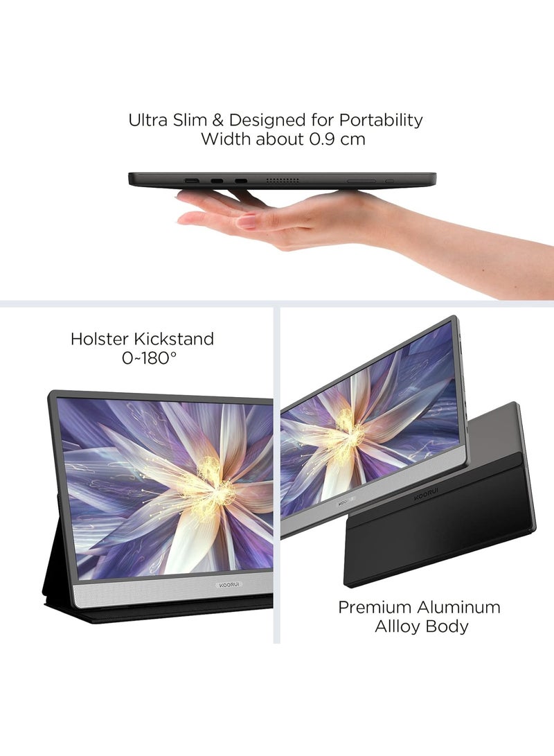 KOORUI E1511A 15.6 Inch Portable Monitor, Full HD 1080P IPS Display, 60Hz, HDMI & USB-C, Built-in Speakers, Slim Travel Screen for Laptop, PC, Mac, Phone, Nintendo Switch - Image 4