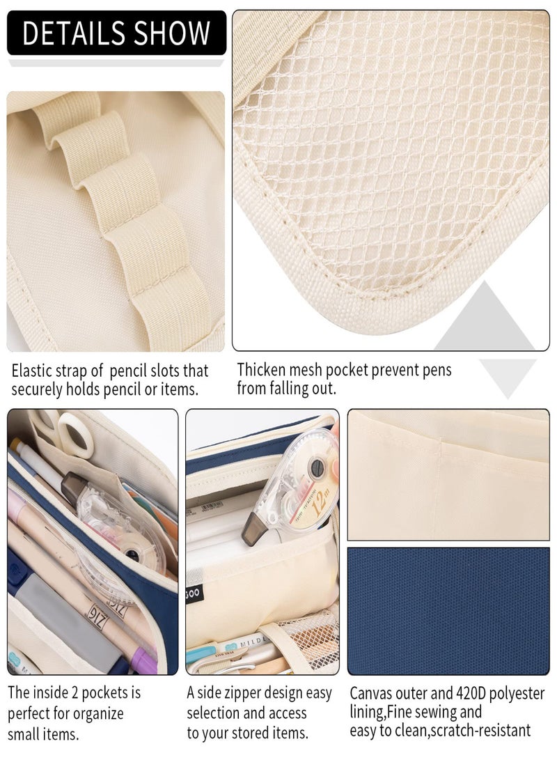 Big Capacity Pencil Case Canvas High Large Storage Pouch Marker Pen Case Simple Stationery Bag School College Office Organizer for Teens Girls Adults Student - Image 5