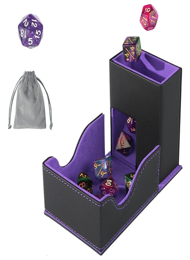 Stepane Dice Roller Tower, Premium DND Magnetic Dice Tray, Foldable PU Leather Dice Tower RPG Gifts for Dungeons and Dragons MTG Dm & Player Black/Violet - Image 1