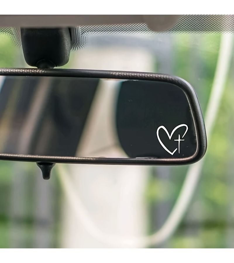 White Heart Cross Vinyl Die Cut Decal For Car Mirror Rearview Vanity Birthday Gift Religious Christian Gift Wife Girlfriend - Image 1