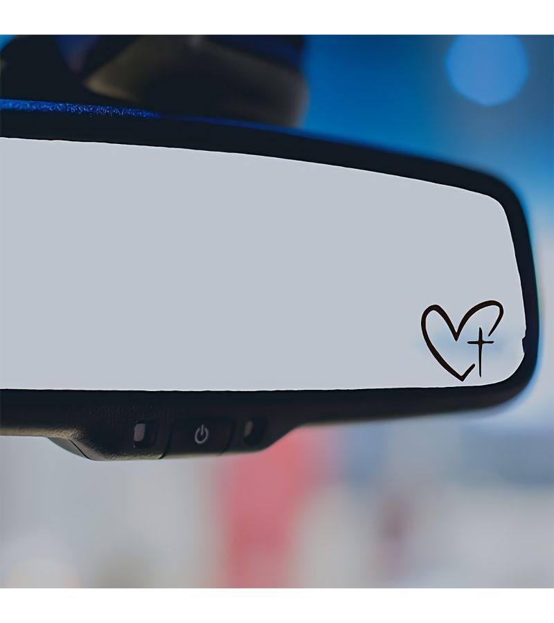 White Heart Cross Vinyl Die Cut Decal For Car Mirror Rearview Vanity Birthday Gift Religious Christian Gift Wife Girlfriend - Image 3