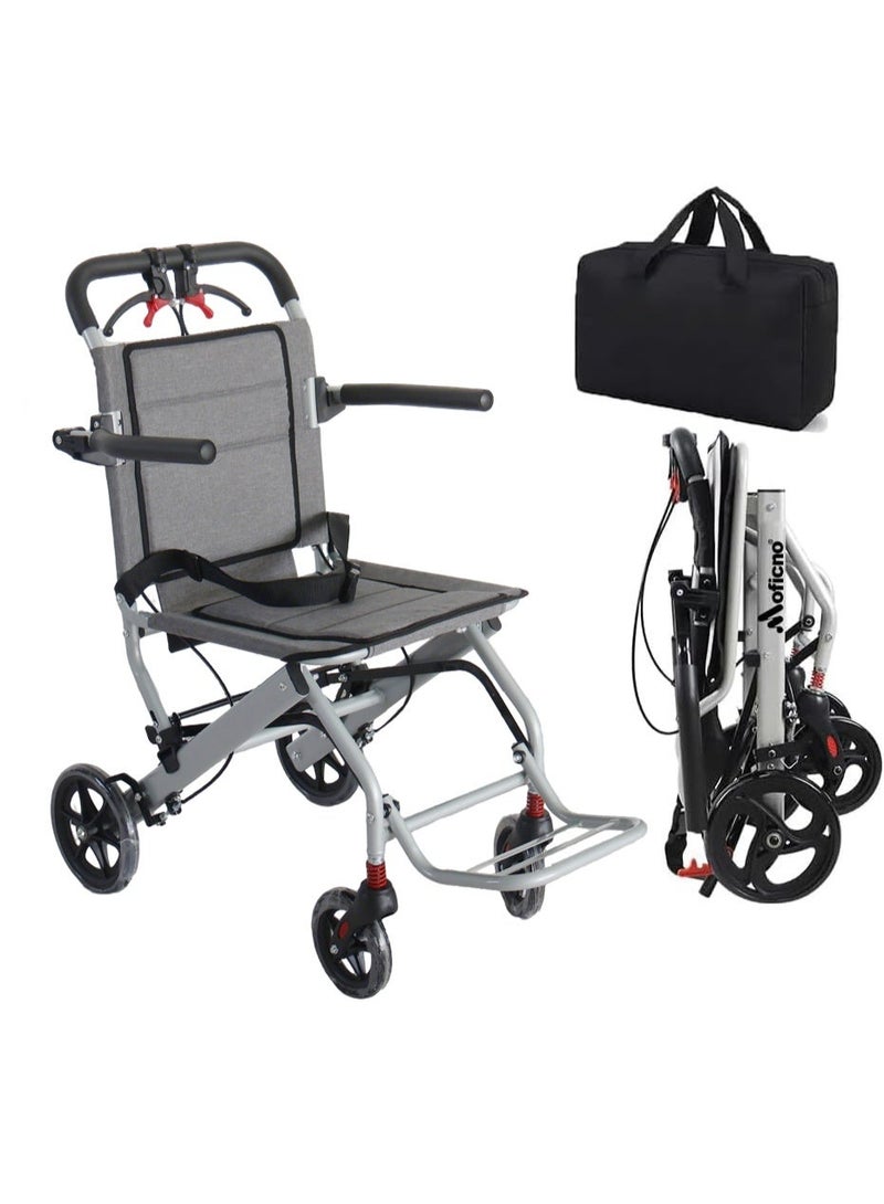 Ultralight Transport Wheelchair Folding Portable Boarding Travelling Wheelchair with Hand Brake Trolleys for Elderly Aircraft Travel - Image 1