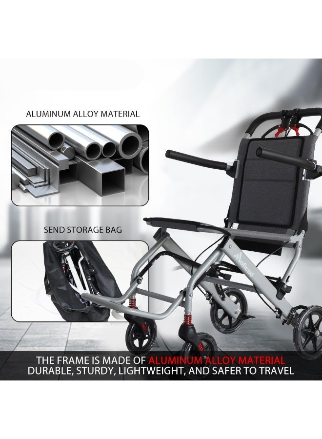 Ultralight Transport Wheelchair Folding Portable Boarding Travelling Wheelchair with Hand Brake Trolleys for Elderly Aircraft Travel - Image 5