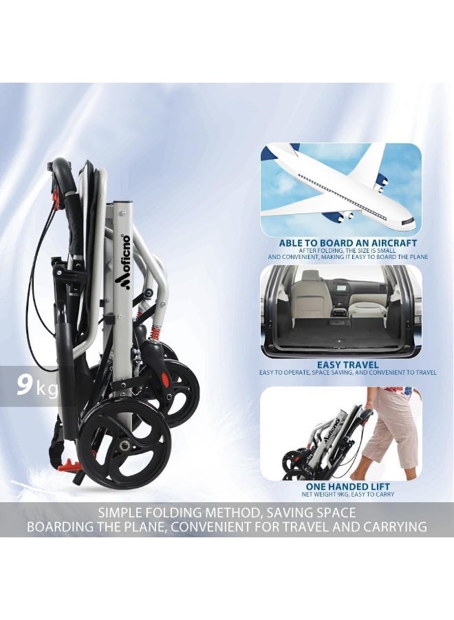 Ultralight Transport Wheelchair Folding Portable Boarding Travelling Wheelchair with Hand Brake Trolleys for Elderly Aircraft Travel - Image 2