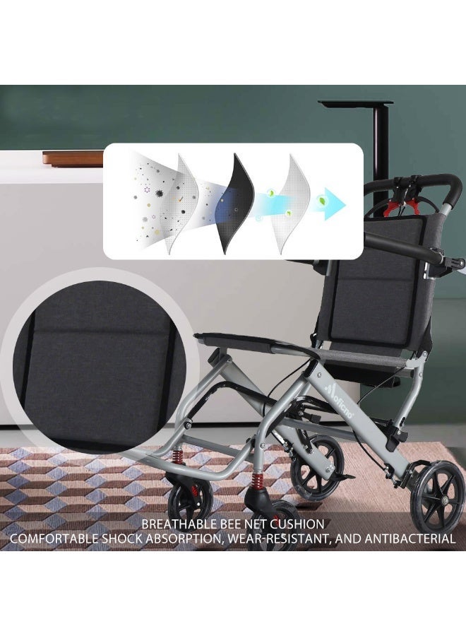 Ultralight Transport Wheelchair Folding Portable Boarding Travelling Wheelchair with Hand Brake Trolleys for Elderly Aircraft Travel - Image 4
