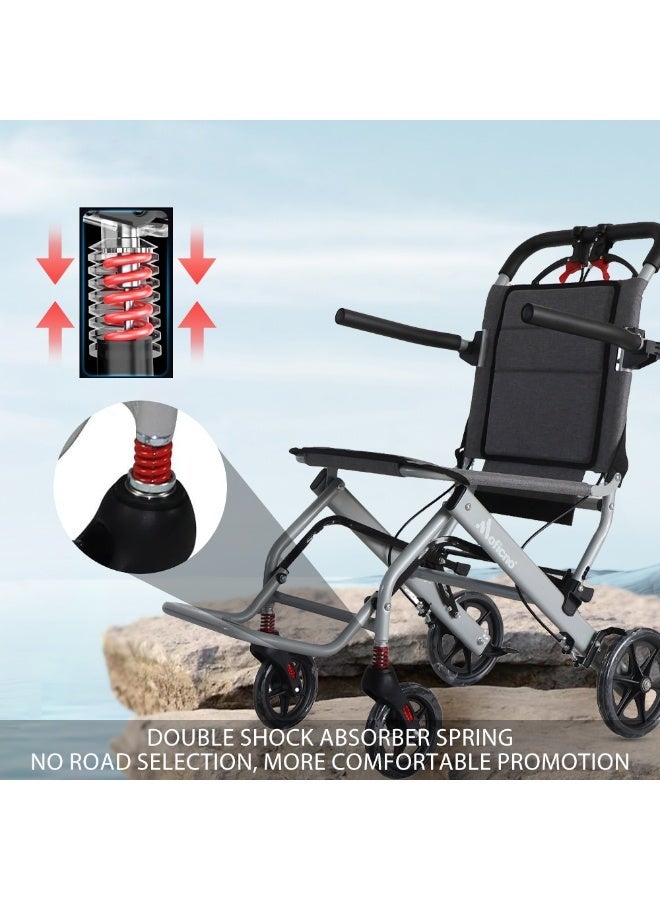 Ultralight Transport Wheelchair Folding Portable Boarding Travelling Wheelchair with Hand Brake Trolleys for Elderly Aircraft Travel - Image 3