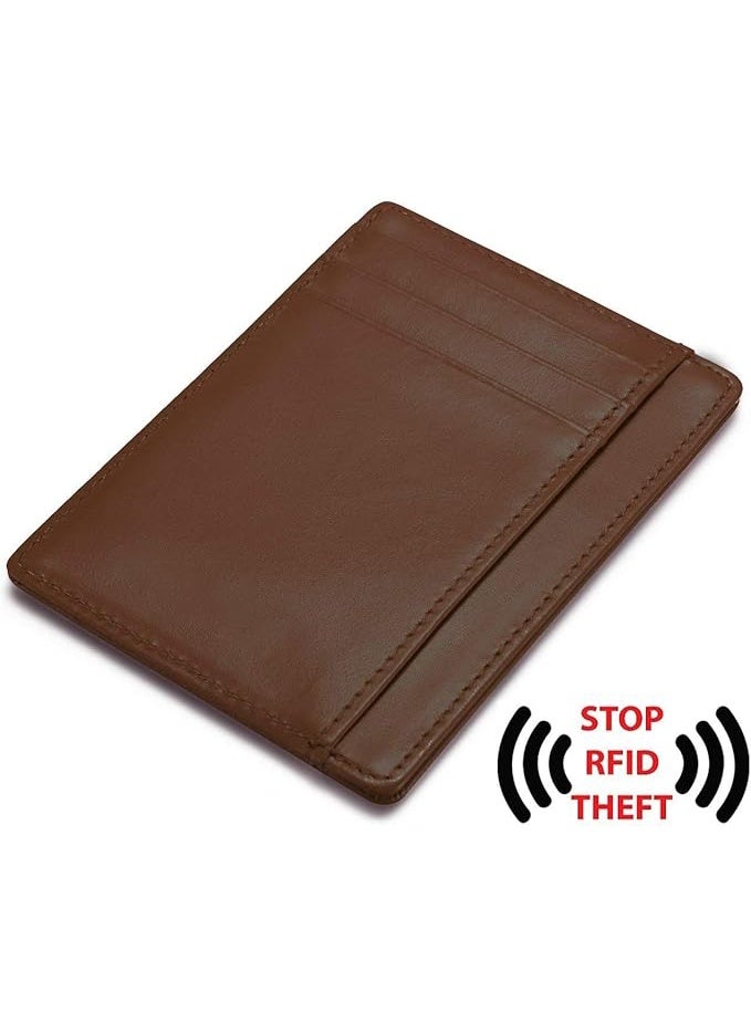 Men's Slim Wallet, Credit Card Holder with ID Window, Five Card Slots, Premium Leather, Brown  - Image 4