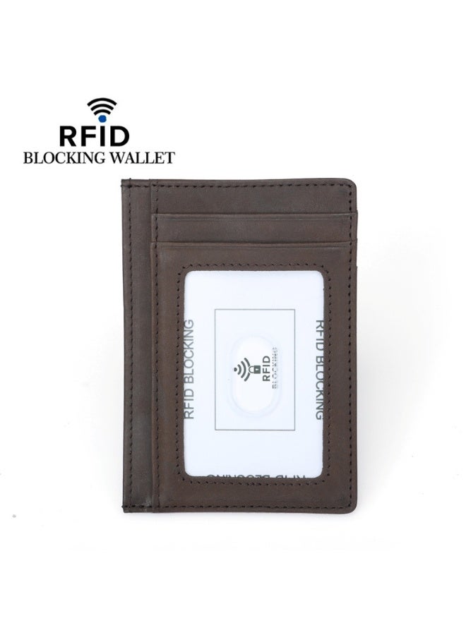 Men's Slim Wallet, Credit Card Holder with ID Window, Five Card Slots, Premium Leather, Brown  - Image 1
