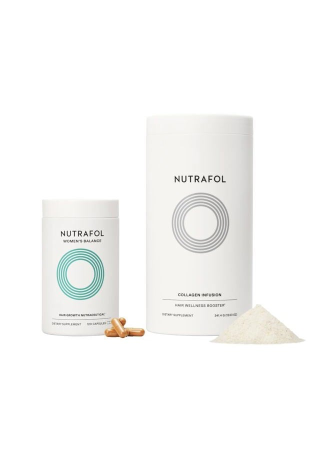 NUTRAFOL Women's Balance Hair Growth Supplement with Collagen Peptides, Ages 45+, Clinically Tested for Stronger, Visibly Thicker Hair, Dermatologist Recommended - 1 Month Supply, 12 oz Bottle - Image 1