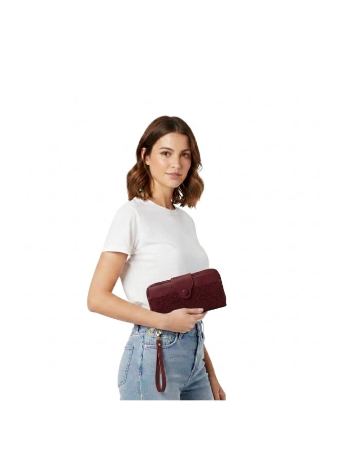 KANAZ Women's Wallet, Leather Clutch with Wrist Strap and Zipper Closure A04514 Fonta Book - Image 2