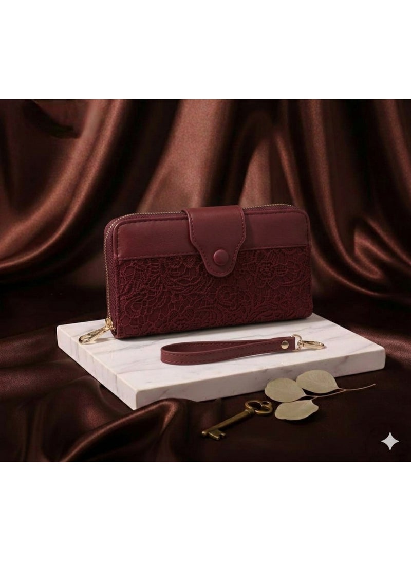 KANAZ Women's Wallet, Leather Clutch with Wrist Strap and Zipper Closure A04514 Fonta Book - Image 3