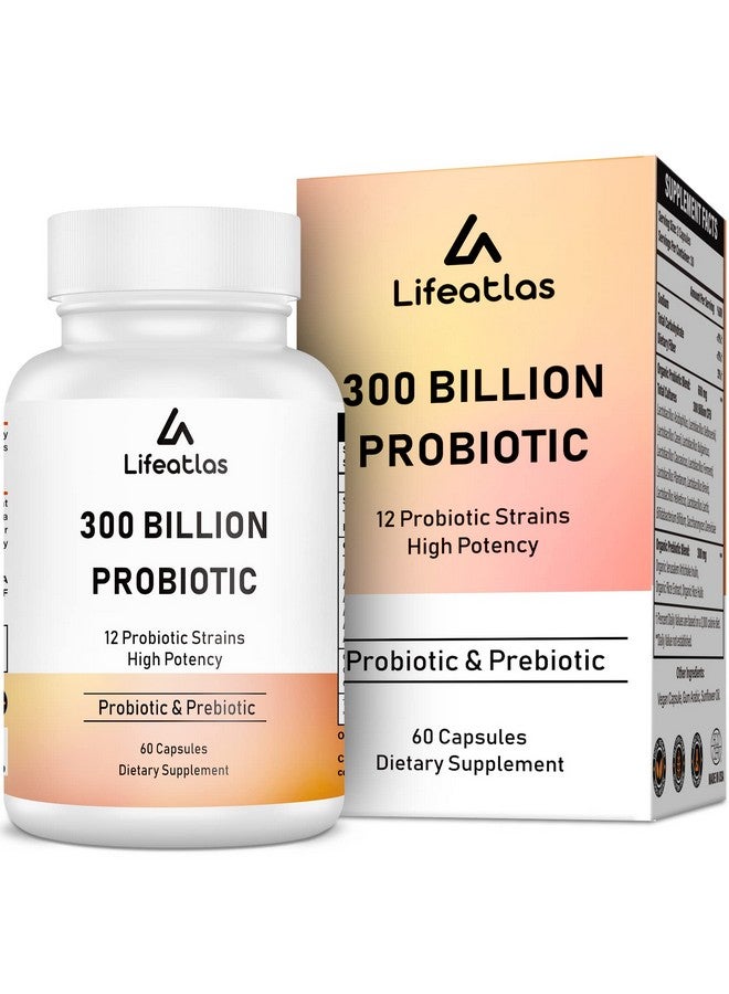 Lifeatlas 300 Billion CFU Probiotics - Probiotics for Women and Men, 12 Probiotic Strains Plus Prebiotic, for Immune & Digestive, Gut Health, Gas Bloating, Shelf Stable - 60 Caps - Image 1