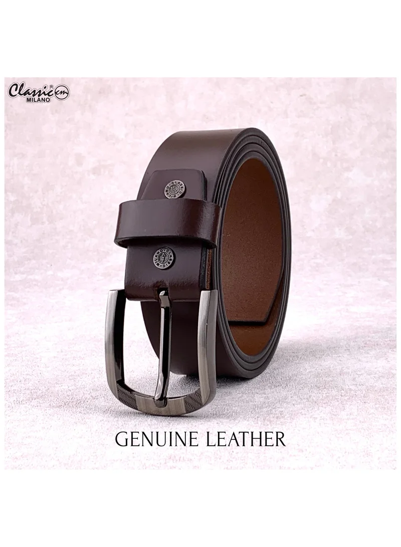 Classic Milano Brown (83765-4) Classic Milano Genuine Leather Belt Men - Semi-Casual Men's Belts & Party Wear Belt, Casual Outfits, Gifts - Black & Brown Men’s Leather Belt for Men for Men | Best Price UAE